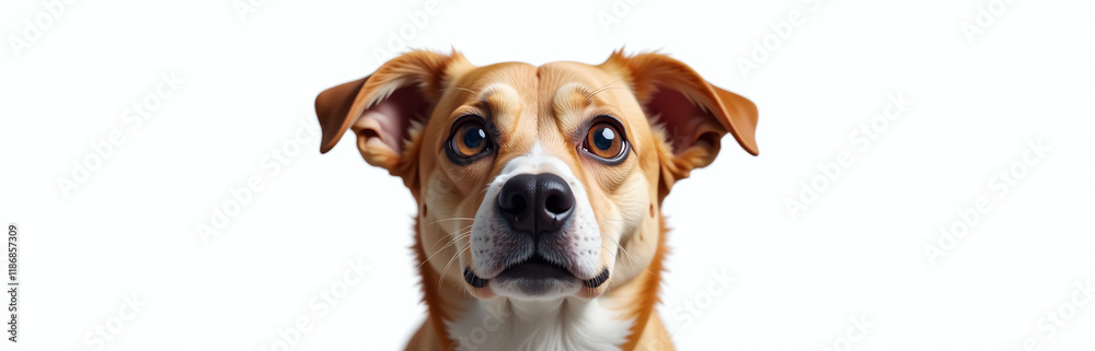Poster a surprised dog with huge eyes is isolated on a white background in this funny portrait generated by