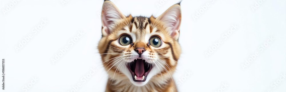 Poster a surprised british cat with huge eyes is isolated on a white background in a funny portrait style i