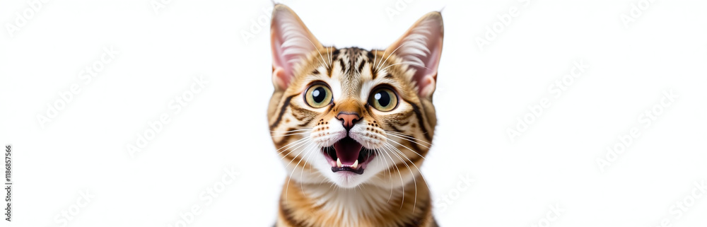 Poster a surprised british cat with huge eyes is isolated on a white background in a funny portrait style i