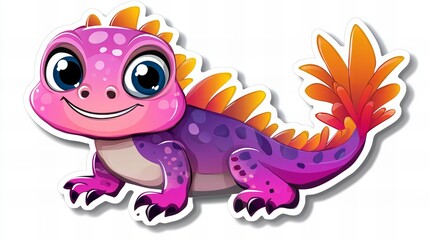 Obraz premium Adorable cartoon lizard with vibrant pink and purple scales and an orange tail.