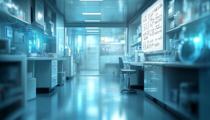 Fototapeta premium Modern Empty Laboratory with High-Tech Equipment and Whiteboard for Scientific Formulas