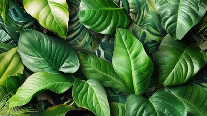 Lush green leaves create a rich, textured backdrop perfect for nature themed designs or botanical decor