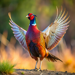 Fototapeta premium common pheasant showing off in courting season