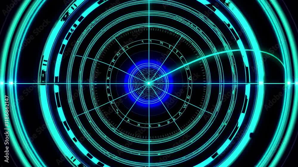 Poster Vibrant abstract animation showcasing circular patterns and dynamic visuals in a digital space
