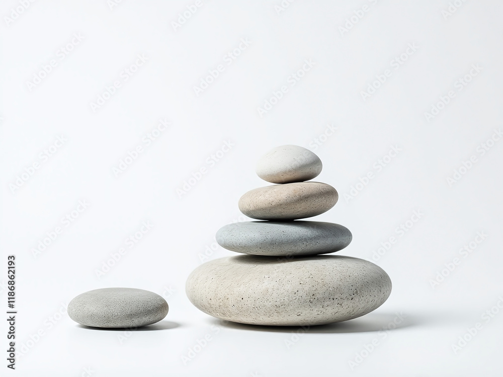 Poster a soul made of stones is isolated against a plain white background in a minimalist still life compos