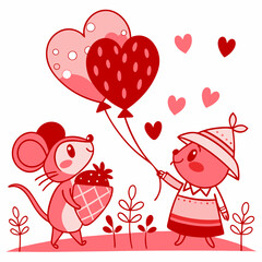 Valentine Set of Rainboho, Flower, and Love Designs on White Background  Romantic Art Collection