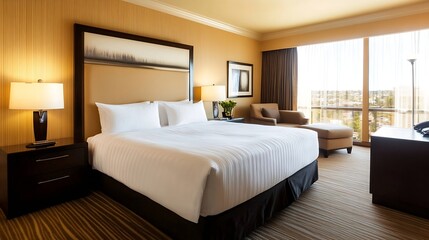 Luxurious Modern Hotel Bedroom Interior With Comfortable Bed and Elegant Decor : Generative AI