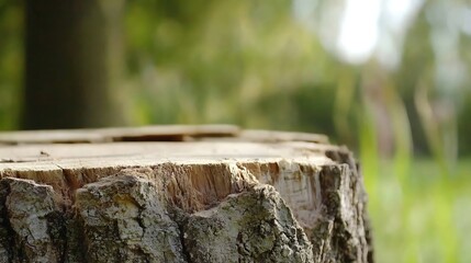 Fototapeta premium Close Up of Tree Stump in Serene Natural Forest Setting with Blurred Background : Generative AI
