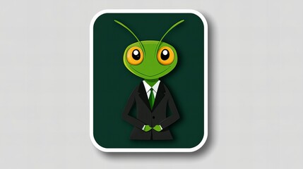 Obraz premium A friendly green praying mantis in a suit. Business mascot illustration.