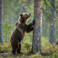 Fototapeta premium female adult brown bear standing in upright positi