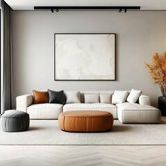 Contemporary Living: Minimalist Interior with Abstract Art Frame