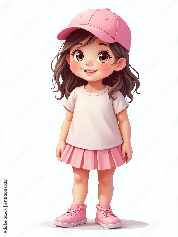 Poster A Smiling Girl In A Pink Cap Stands Alone On A White Background With A Transparent Png Image Overlay Effect. 00001