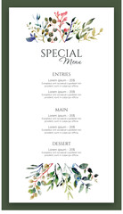 Menu Restaurant Special Event Chef Food Wedding Meal Vector Template
