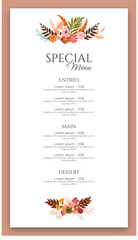 Menu Restaurant Special Event Chef Food Wedding Meal Vector Template