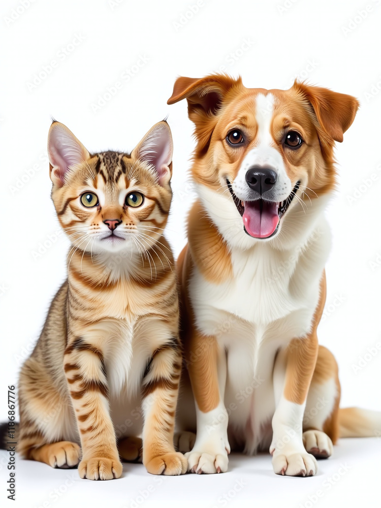 Aufkleber A Smiling Cat And Dog Are Isolated On A White Background With Transparent Edges In A Casual Portrait Setting. 00003