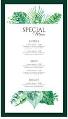Menu Restaurant Special Event Chef Food Wedding Meal Vector Template