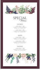 Menu Restaurant Special Event Chef Food Wedding Meal Vector Template