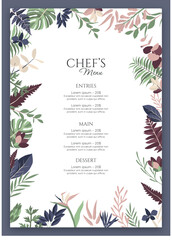 Menu Restaurant Special Event Chef Food Wedding Meal Vector Template