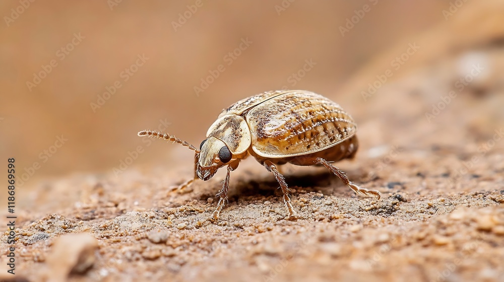 Poster Macro detail of a terrestrial beetle on earthy surface showcasing textures and intricate natural patterns : Generative AI