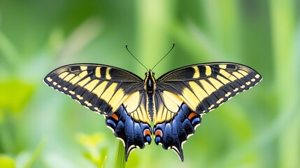 Vibrant yellow and black butterfly in garden setting showcasing colorful beauty and nature diversity : Generative AI