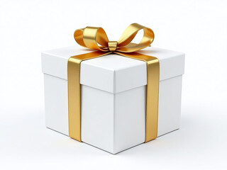 Obraz premium A Small White Gift Box Adorned With A Golden Bow Is Beautifully Presented Against A Crisp White Background Isolated. 00003