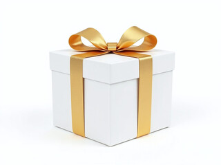 Obraz premium A Small White Gift Box Adorned With A Golden Bow Is Beautifully Presented Against A Crisp White Background Isolated. 00001