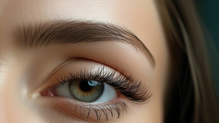 Fototapeta premium Detailed close up of a human eye with rich colors and prominent eyelashes, showcasing beauty and emotion