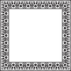 Vector square black monochrome ancient Russian ornament. Slavic rectangle, border, frame. Painting of the royal chambers