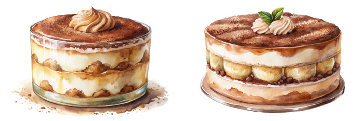 Delicious dessert illustration, creamy layers, elegant presentation, watercolor style, tempting treats, food art, culinary delight.