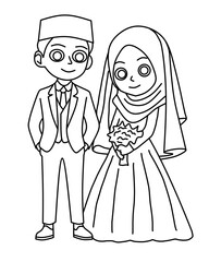 Illustration of a Muslim Couple in Wedding Attire