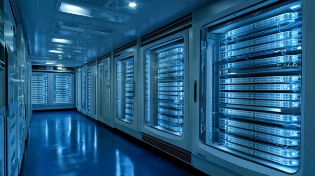 Conceptual design of a quantum computer, showcasing entangled quantum bits (qubits) in a futuristic network, representing the power and speed of quantum data processing