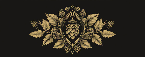 Heritage logo design for a brewery featuring hops and floral elements in an elegant style