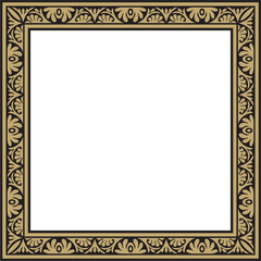 Vector gold and black square classic byzantine ornament. Rectangle, border, Ancient Greece, Eastern Roman Empire frame. Decoration of the Russian Orthodox Church