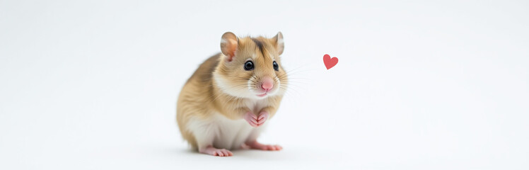 A Small Hamster Sits Alone On A White Background With Its Fur Prominently Displaying A Bright Red Heart Symbol. 00003