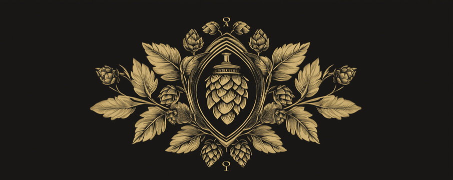 Heritage logo design for a brewery featuring hops and floral elements in an elegant style