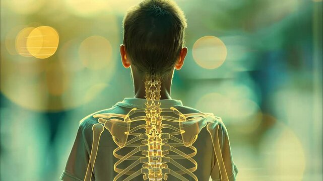 Scoliosis Spine Curve Anatomy, Posture Correction. Child with a deviated spine, international scoliosis awareness day.