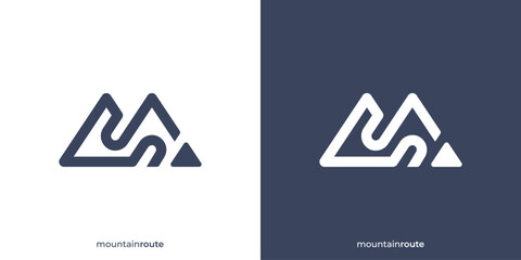 Simple Mountain Route Logo. Mountain and Route Icon Graphic. Mountain Travel Logo Design Template.