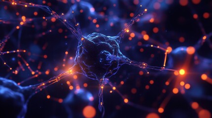 Detailed 3D visualization of a virus structure including capsid, spikes, and glowing RNA strands against a dark background. Generative AI