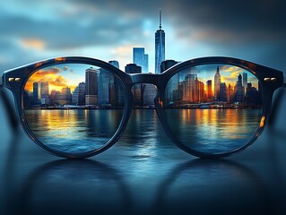 Cityscape Through Spectacles: A Serene Evening View