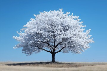 Naklejka premium Blooming Tree Under a Clear Blue Sky Showcasing Natural Beauty and Horticulture Potential