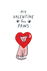Valentine's day sphinx cats and hearts illustrations set postcard.