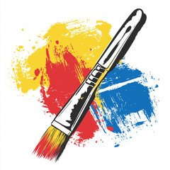 Fototapeta premium Paintbrush and palette create vibrant art expression in a colorful mix of paint on canvas