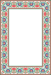 Vector colored square Turkish national ornament. Ottoman border, frame. Ethnic floral rectangle, Seljuk Turks pattern. Decoration of the Sultan's palaces