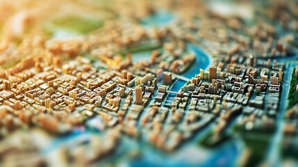 Obraz premium Topographical Cityscape Model with River Flowing Through Urban Planning Concepts : Generative AI