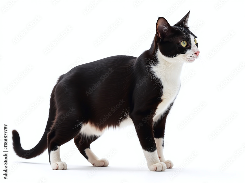 Poster a sleek black and white cat stands isolated against a pure white background in this unique graphic p