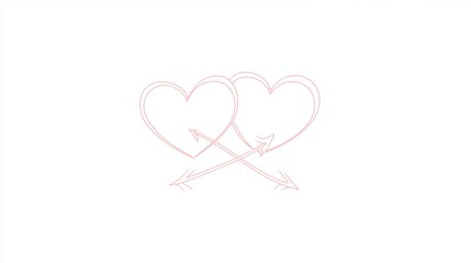 Minimalist line art of two hearts connected by an arrow on a white background