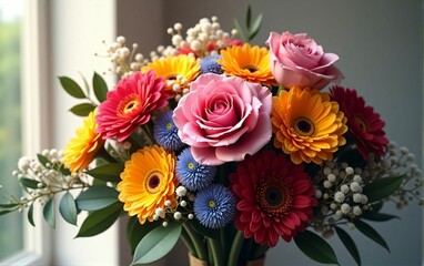 Elegant and Romantic Mixed Flower Bouquet Featuring Roses, Lilies, and Fresh Blooms in Vibrant Colors