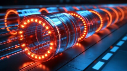 Obraz premium Abstract depiction of electricity, with vibrant energy pulses and glowing electrical currents flowing through wires, symbolizing the fundamental role of electricity in everyday technology