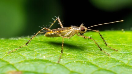 Fototapeta premium Closeup of Mosquito on Leaf in Natural Outdoor Habitat : Generative AI