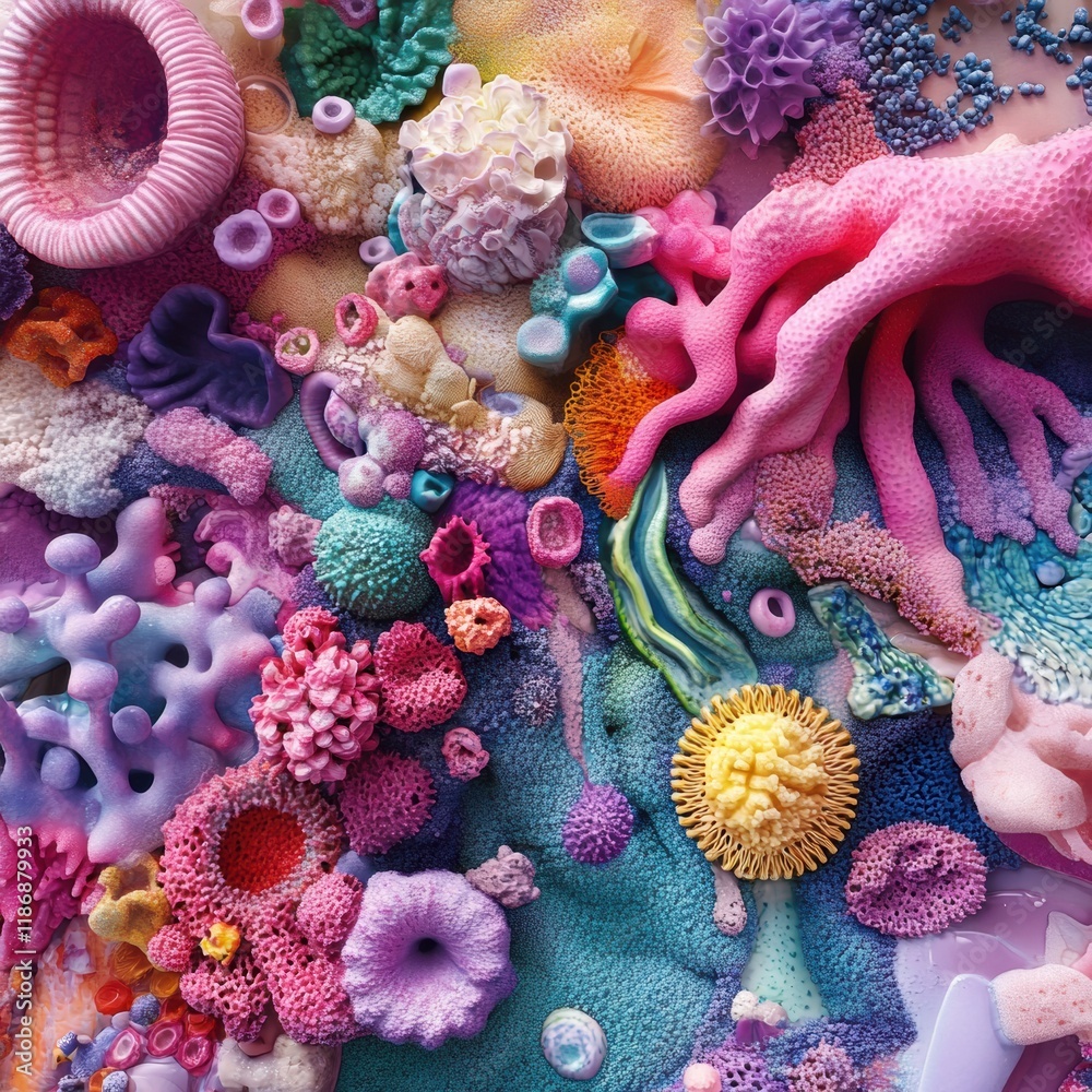 Aufkleber vibrant bacterial forms and textures create an intricate underwater like landscape filled with color